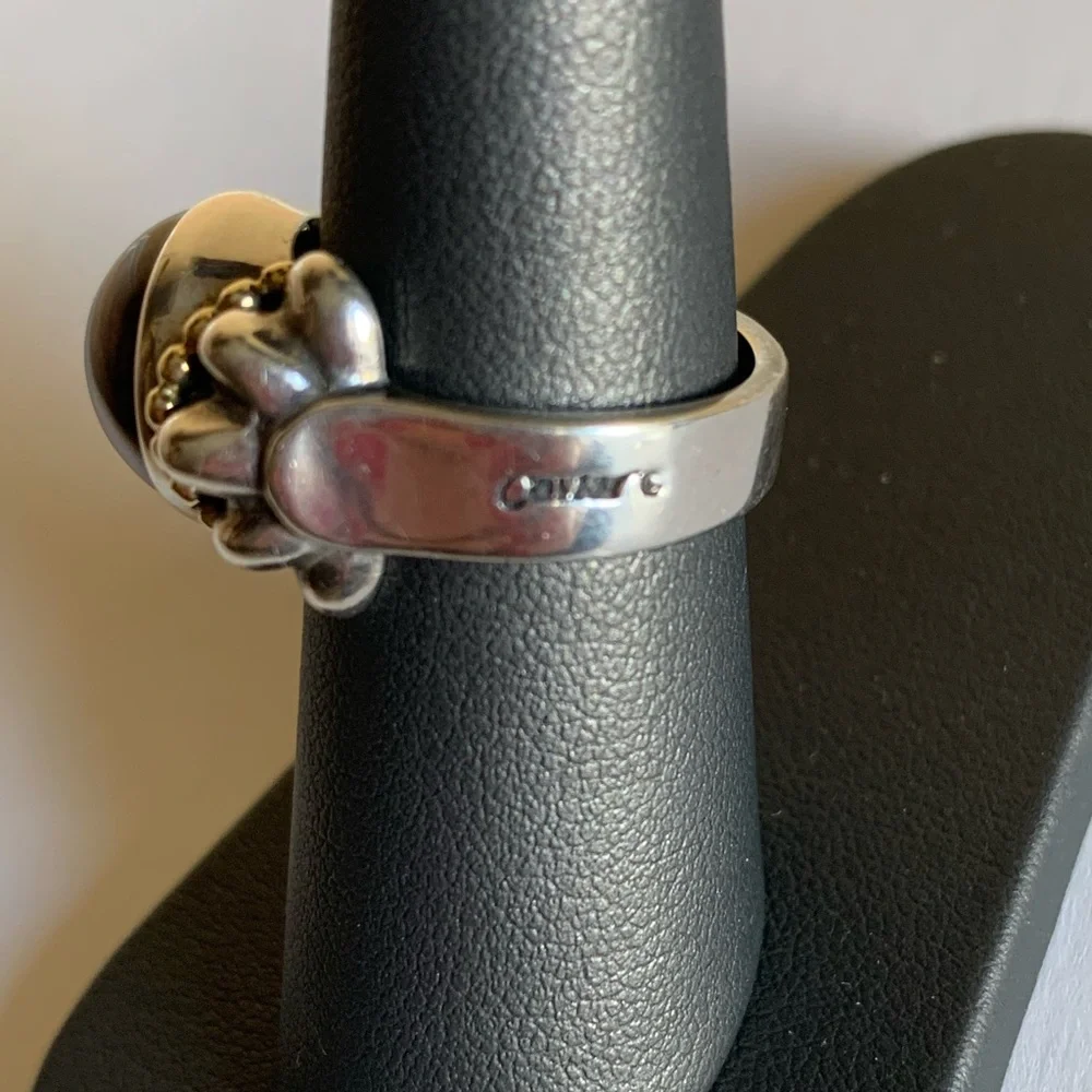 LAGOS SS and 18K gold caviar black mobe ring